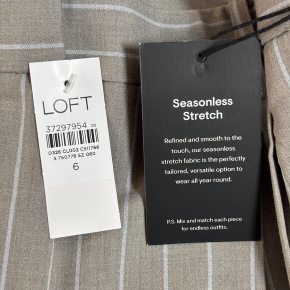 Loft Versa Pants Women's 6 Taupe White Pinstripe Seasonless Stretch Pleated - Picture 10 of 13